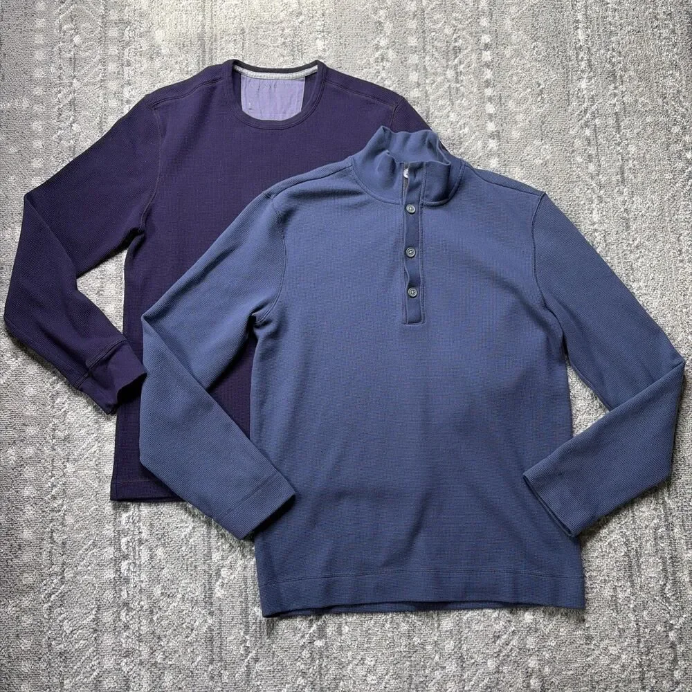 Banana Republic Lot Of 2 Mens Waffle Knit Long Sleeve Shirts Large Plum Blue